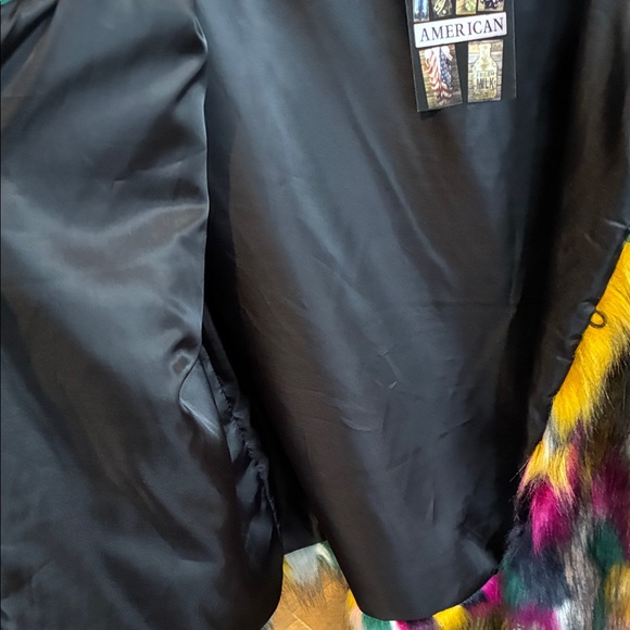 Vibrant Multicolor Rainbow Faux Fur Jacket | Colorful Plush Statement Coat | Fes - Picture 2 of 3